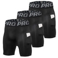 3 Pack Compression Shorts Men with Pocket, Spandex Running Shorts Sport Athletic Workout Performance Underwear
