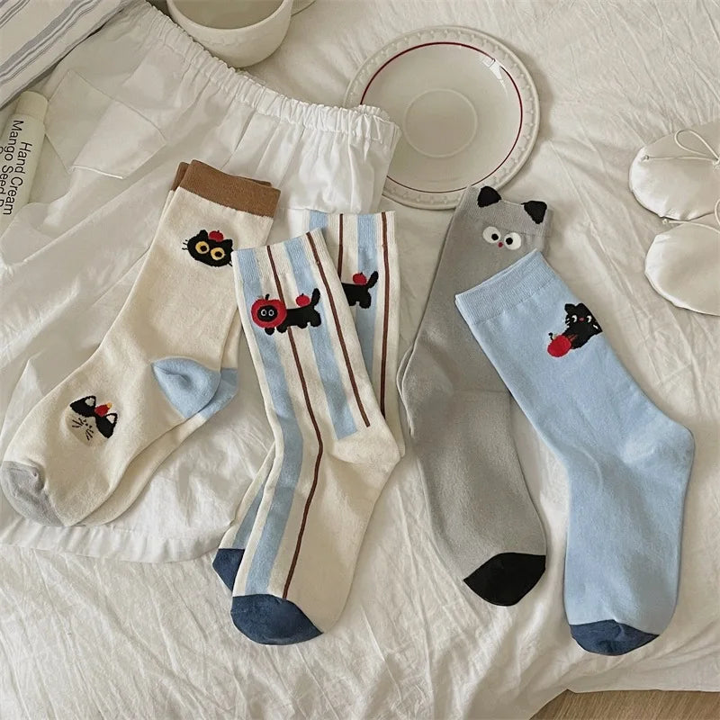 Socks For Women Cute New Novelties Fashion Cotton Breathable Funny Socks Female Casual Long Preppy Style Cartoon Socks Striped