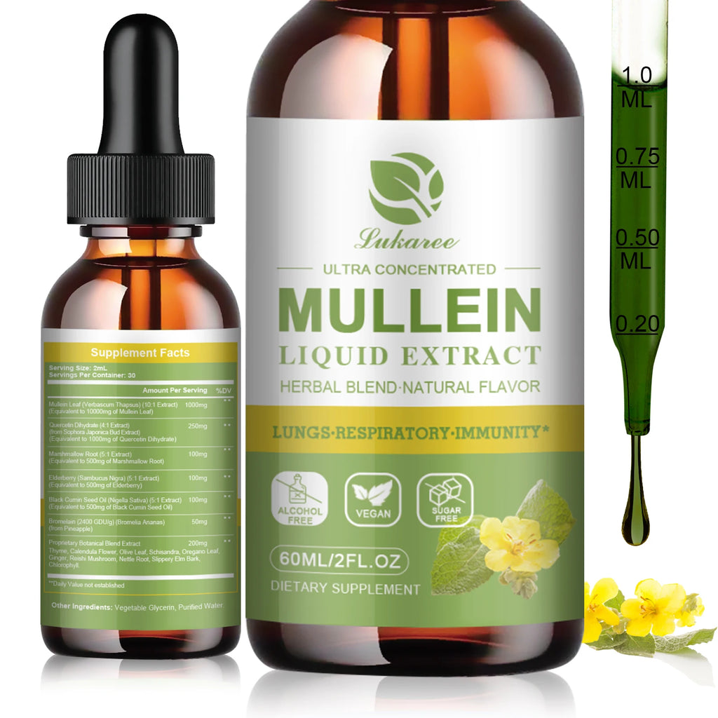 Lukaree Mullein Extract Drop 98% MAXIMIZE ABSORPTION Clean Lungs Relaxed Breathing Strong Immunity Digestion System Support