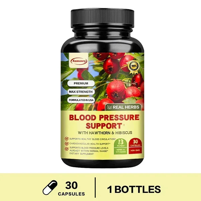 Blood Pressure Support - Supports Cardiovascular Health, Boosts Energy and Immunity, for Heart Health - with Hawthorn & Hibiscus