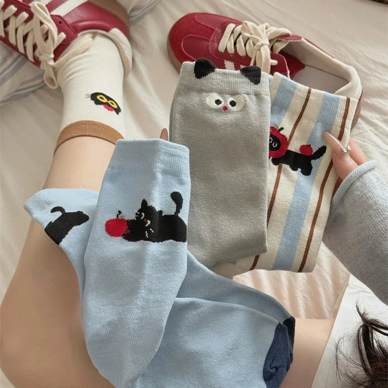 Socks For Women Cute New Novelties Fashion Cotton Breathable Funny Socks Female Casual Long Preppy Style Cartoon Socks Striped