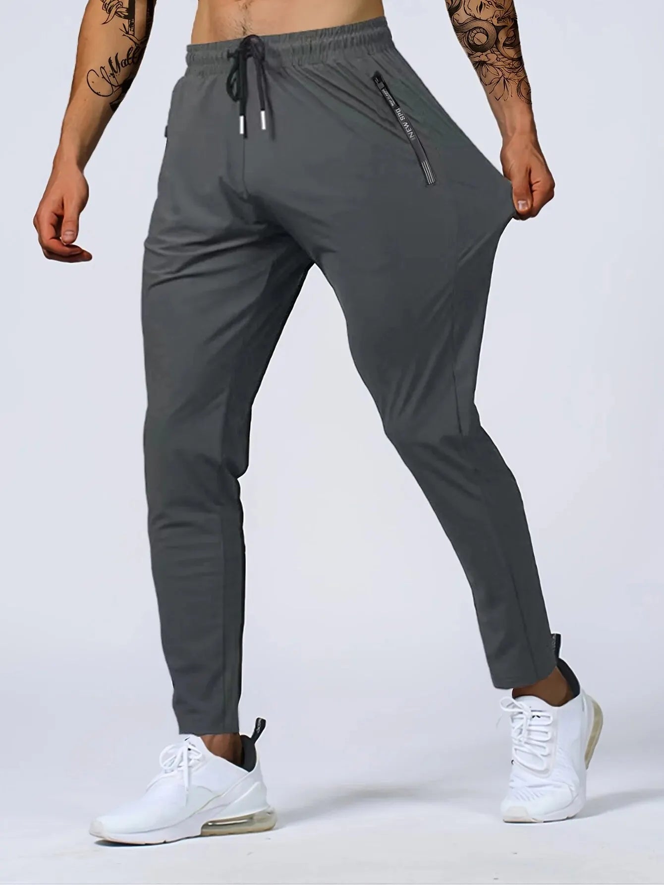 Men's Quick-drying Breathable Waist Drawstring Joggers, Chic High Stretch Sports Pantst For Fitness