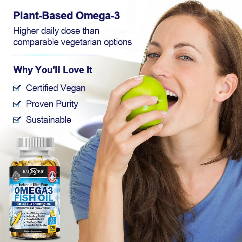 Fish Oil Omega 3 Contains EPA 1200mg & DHA 900mg - for Joints, Eyes, Cognitive Supplement, Non-GMO, Gluten Free