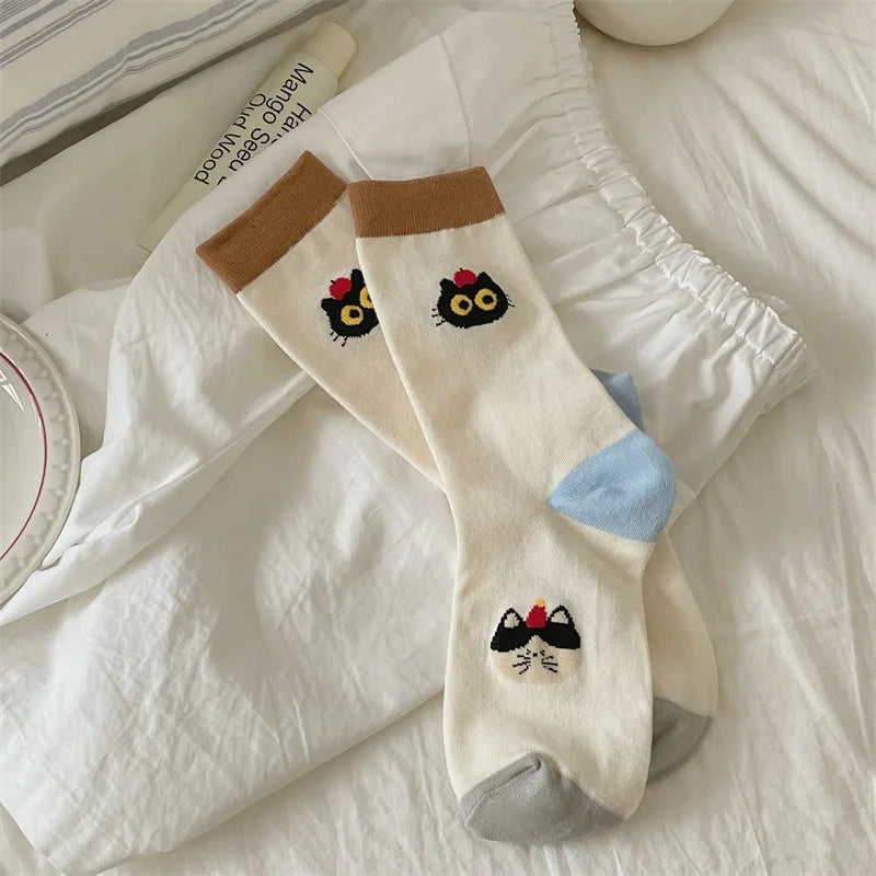 Socks For Women Cute New Novelties Fashion Cotton Breathable Funny Socks Female Casual Long Preppy Style Cartoon Socks Striped